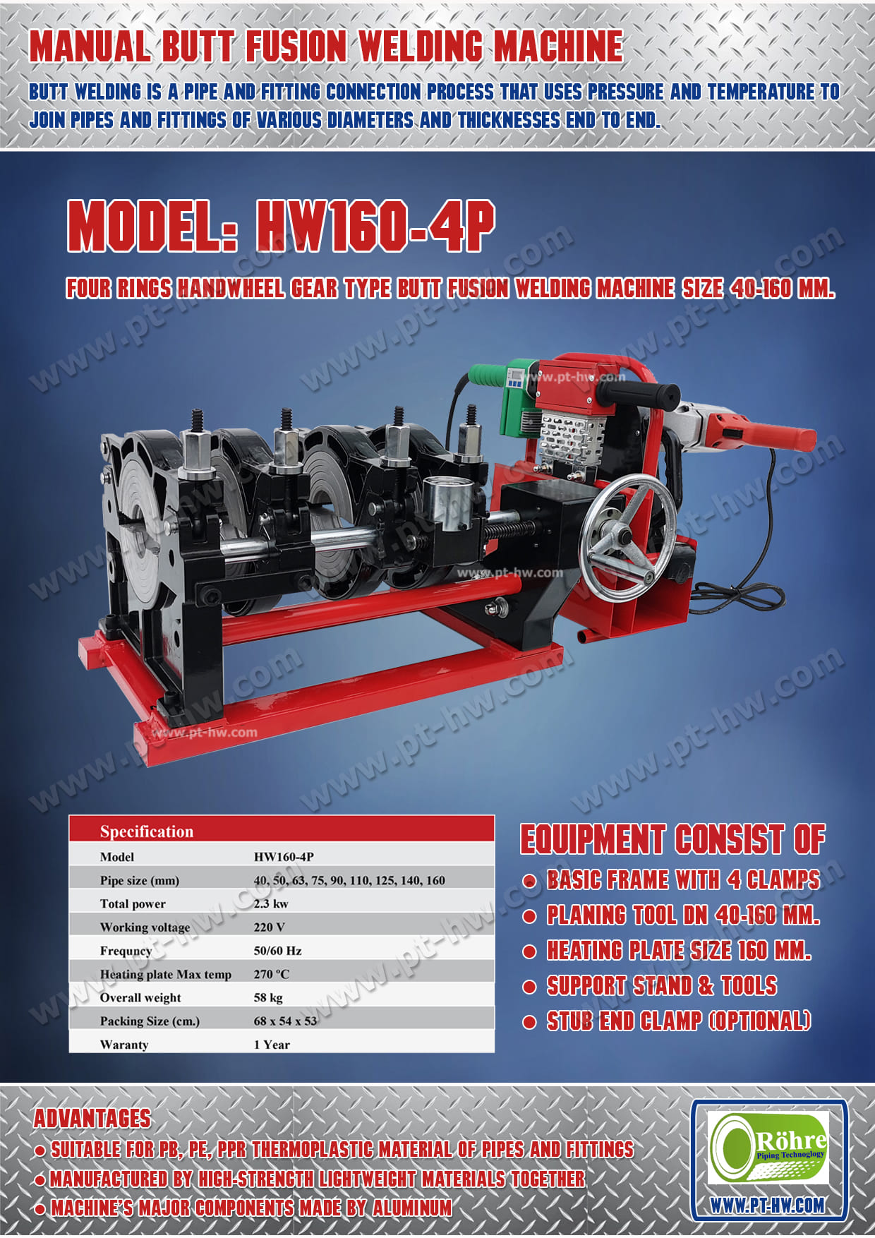 เครื่องเชื่อมท่อ HDPE 160 mm. รุ่น HW160-4P